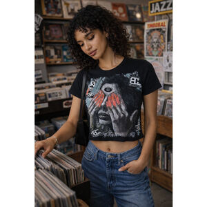 Bhood Size S Cropped Graphic Baby Tee Black Indie Sleaze Y2K Streetwear Top